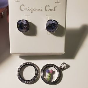 Lavender petite locket and earrings